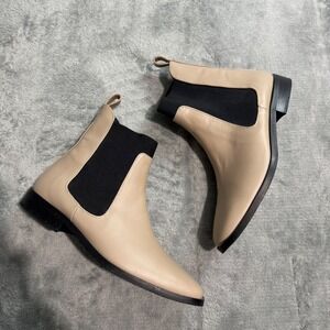 Everlane Tan Italian Leather Square Toe Chelsea Boots Beige 8.5 Made in Italy